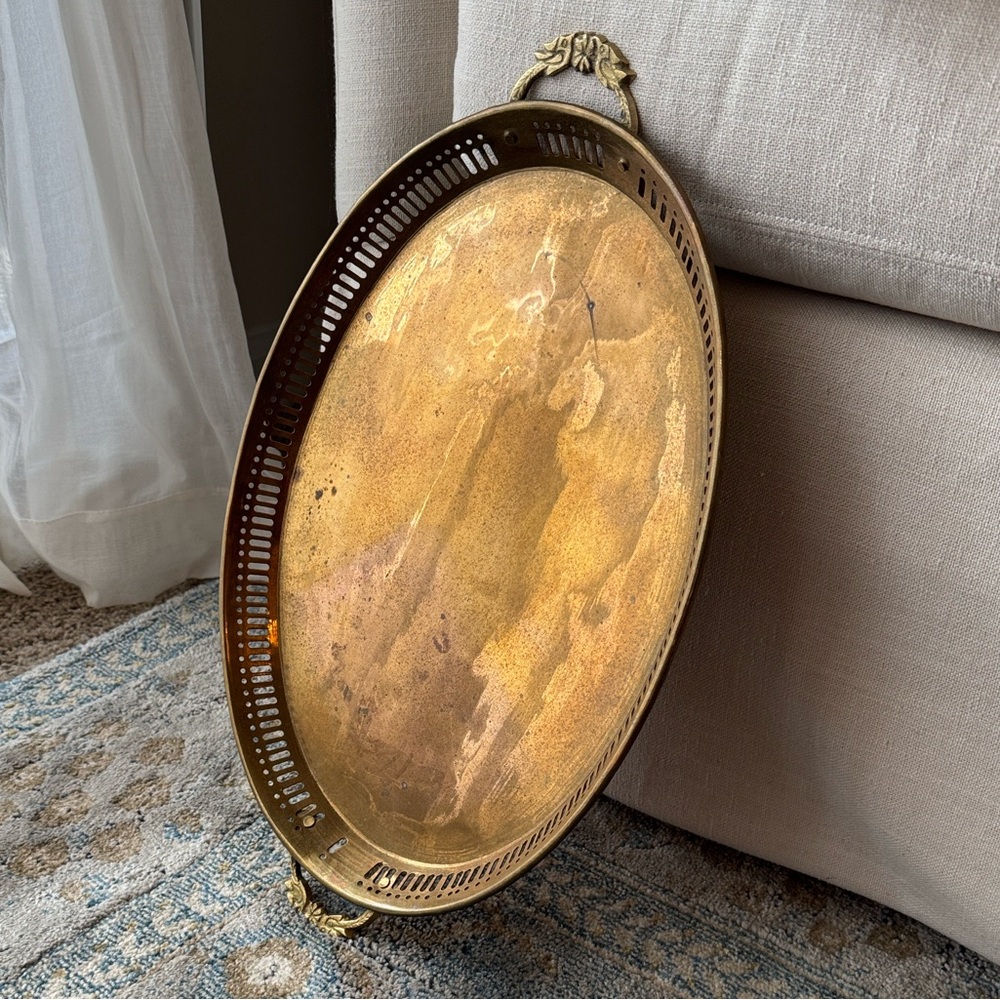 Vintage Large Brass Oval Serving Tray